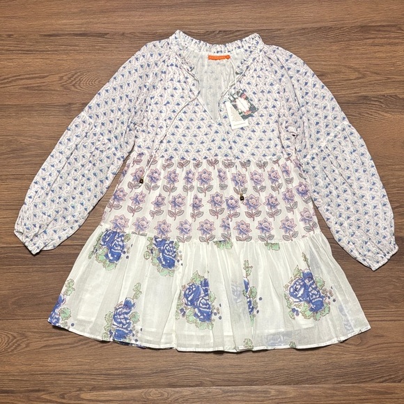 Oliphant Portofino Floral Balloon Sleeve Boho Mini Dress XL NWT